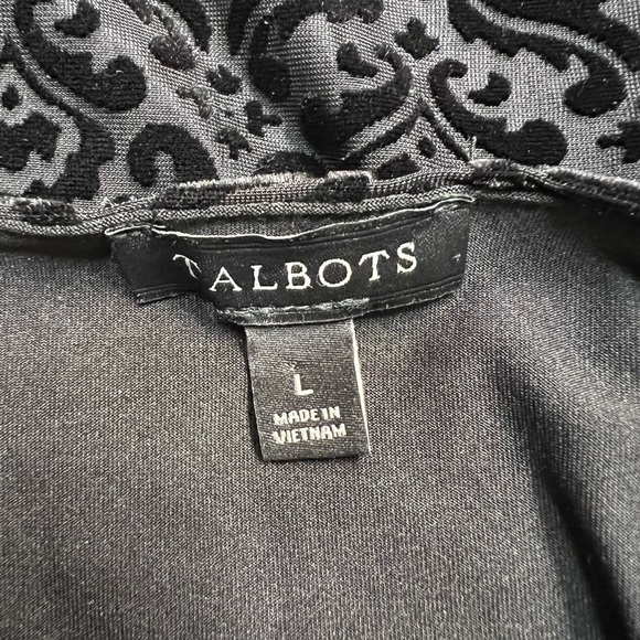 Talbots Black Velvet Burnout Damask Tie Sleeve Witchy Whimsigoth Top - Picture 6 of 7